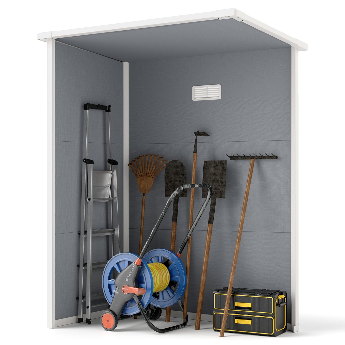 5' x 3' Garden Shed with Floor, Outdoor Storage Shed with Lockable Door, Window and Vent for Garden, Patio, Grey