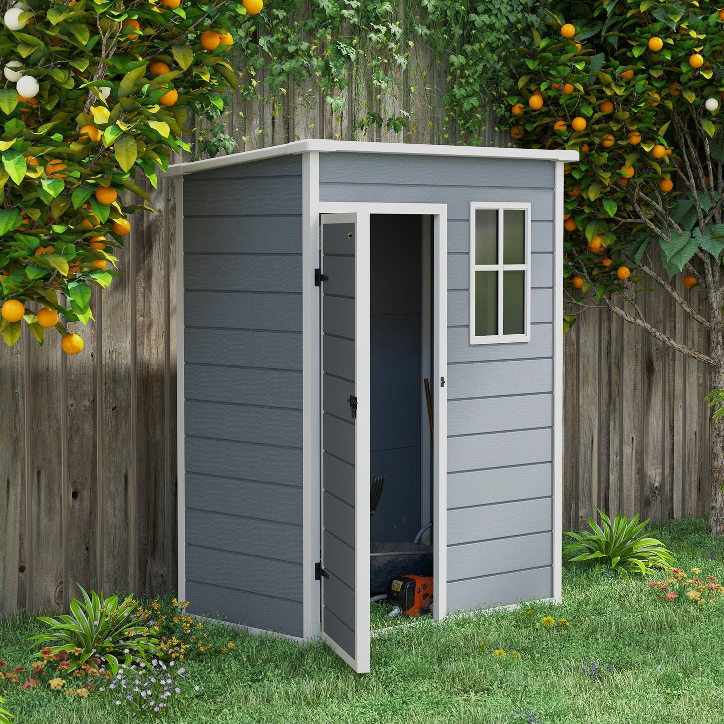 5' x 3' Garden Shed with Floor, Outdoor Storage Shed with Lockable Door, Window and Vent for Garden, Patio, Grey