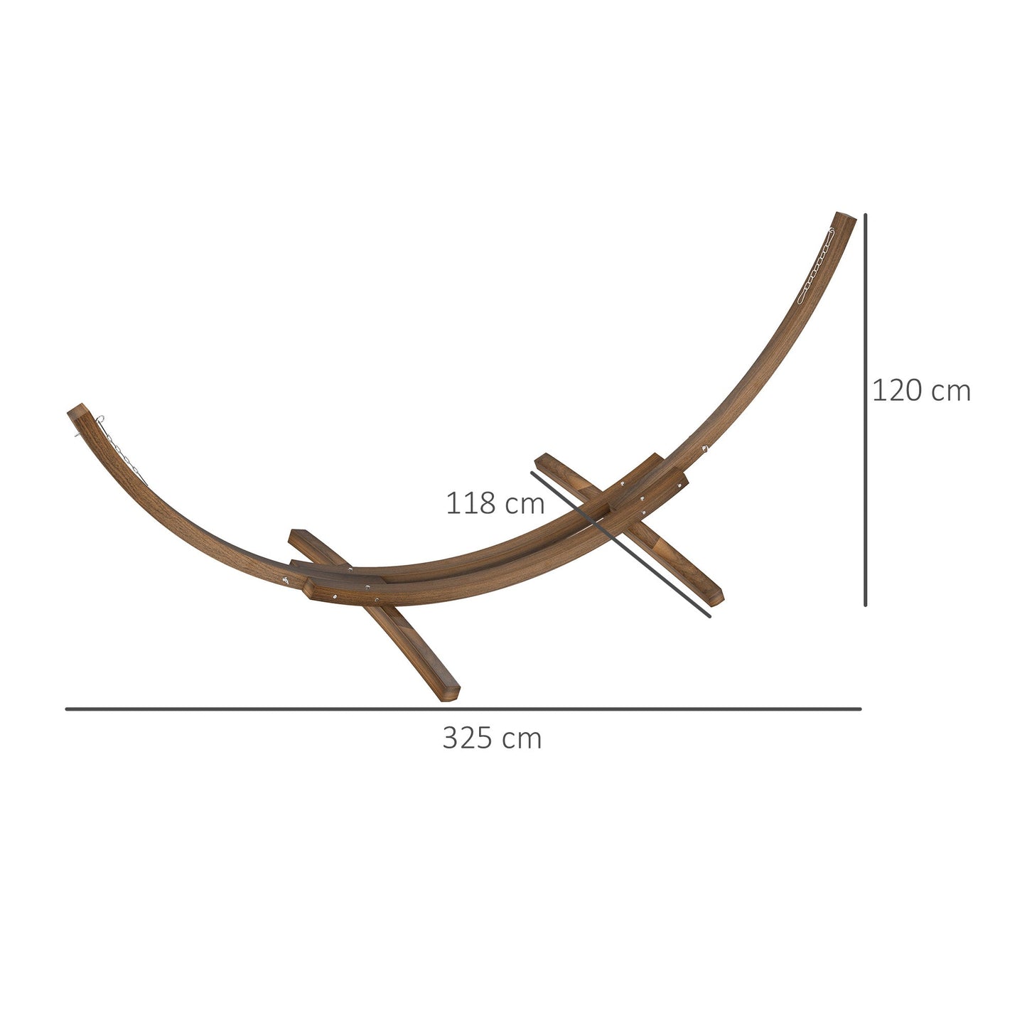 3(m) Wooden Hammock Stand, 1 Person Hammock Frame with Chain and Safety Buckles, Pine Wood Arc Stand for Garden, Patio, Outdoor and Indoor, Brown