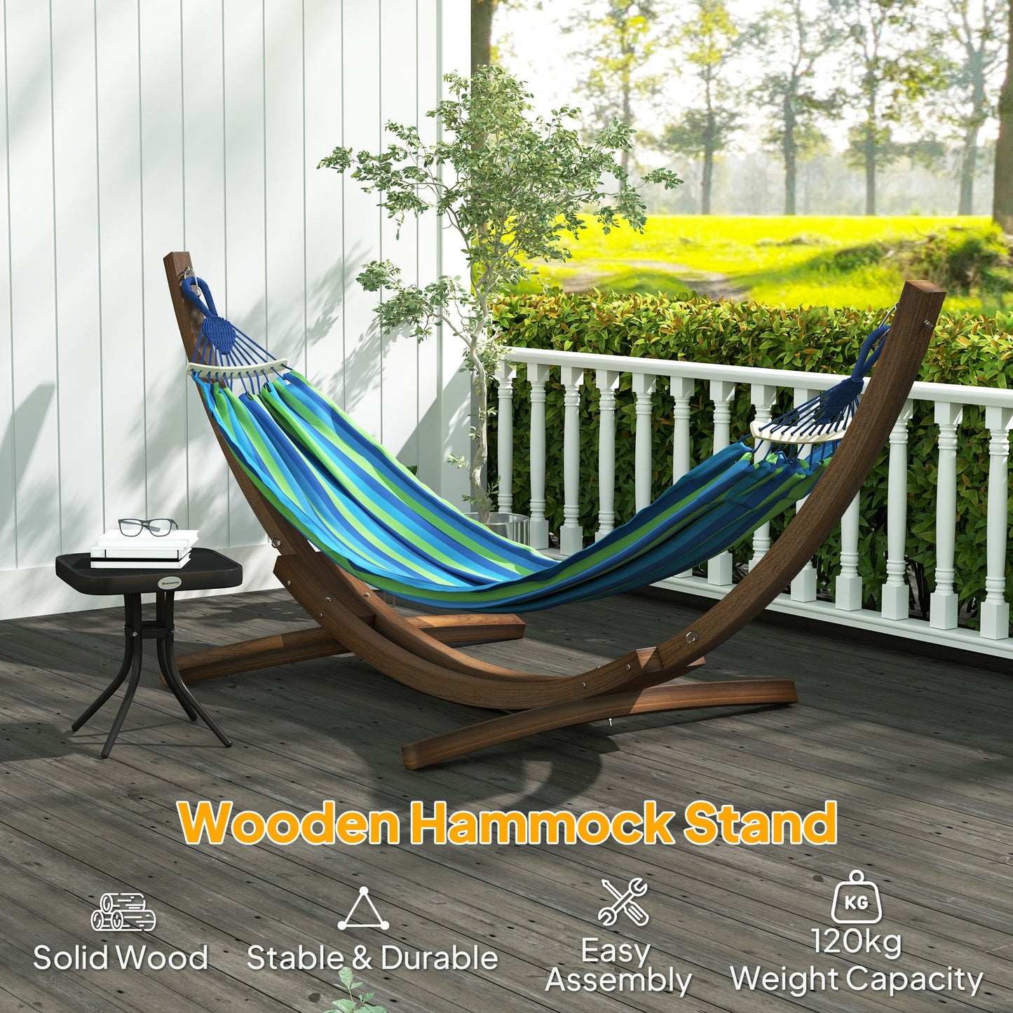 3(m) Wooden Hammock Stand, 1 Person Hammock Frame with Chain and Safety Buckles, Pine Wood Arc Stand for Garden, Patio, Outdoor and Indoor, Brown