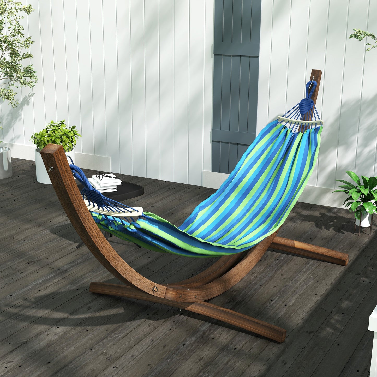 3(m) Wooden Hammock Stand, 1 Person Hammock Frame with Chain and Safety Buckles, Pine Wood Arc Stand for Garden, Patio, Outdoor and Indoor, Brown