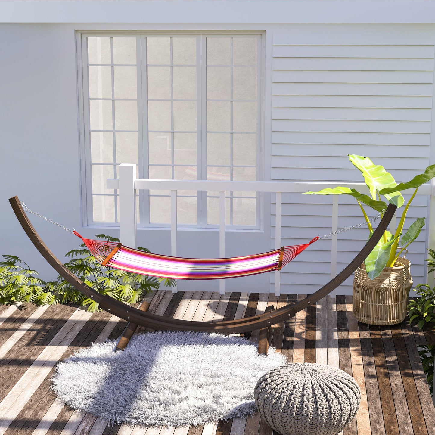 3(m) Wooden Hammock Stand, 1 Person Hammock Frame with Chain and Safety Buckles, Pine Wood Arc Stand for Garden, Patio, Outdoor and Indoor, Brown
