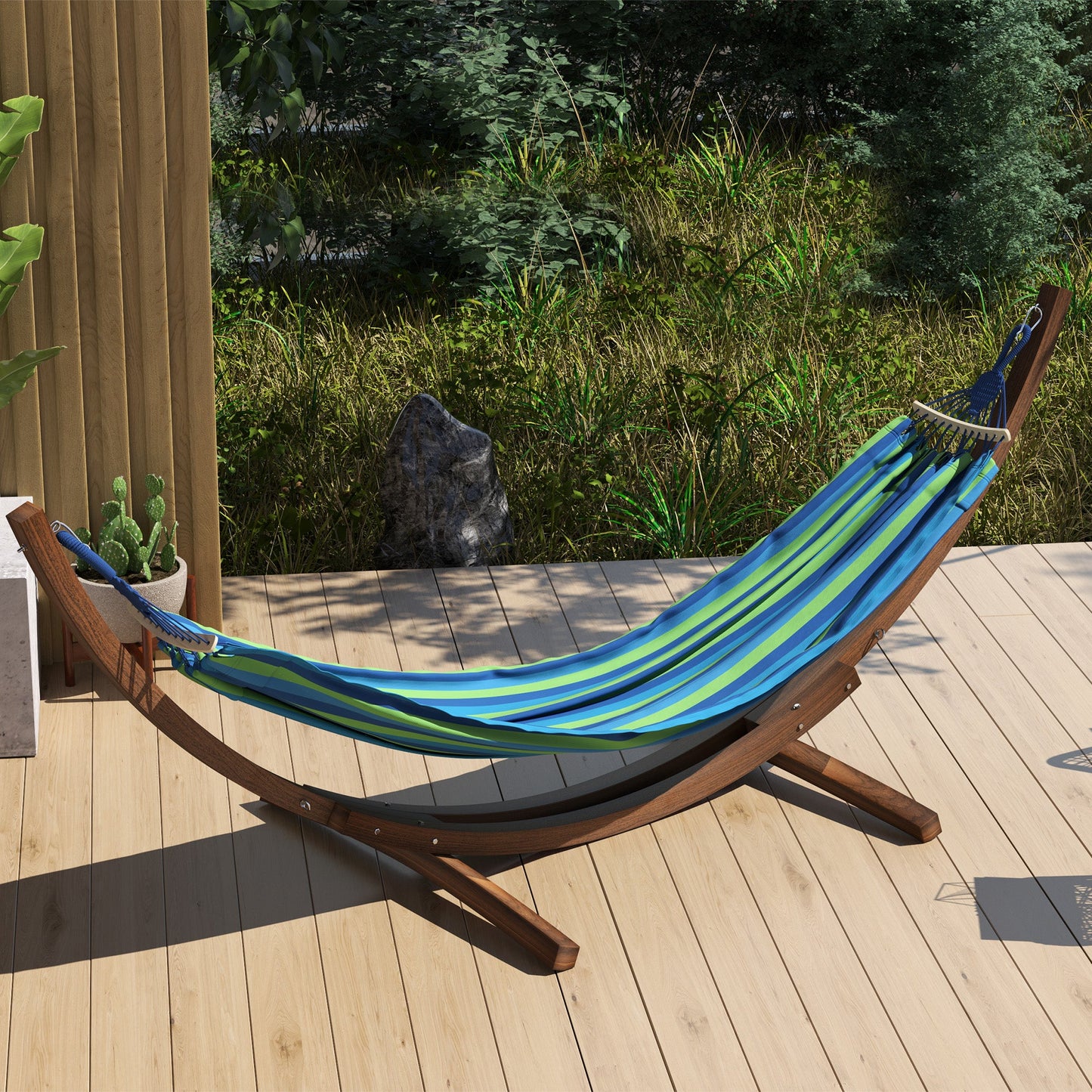 3(m) Wooden Hammock Stand, 1 Person Hammock Frame with Chain and Safety Buckles, Pine Wood Arc Stand for Garden, Patio, Outdoor and Indoor, Brown