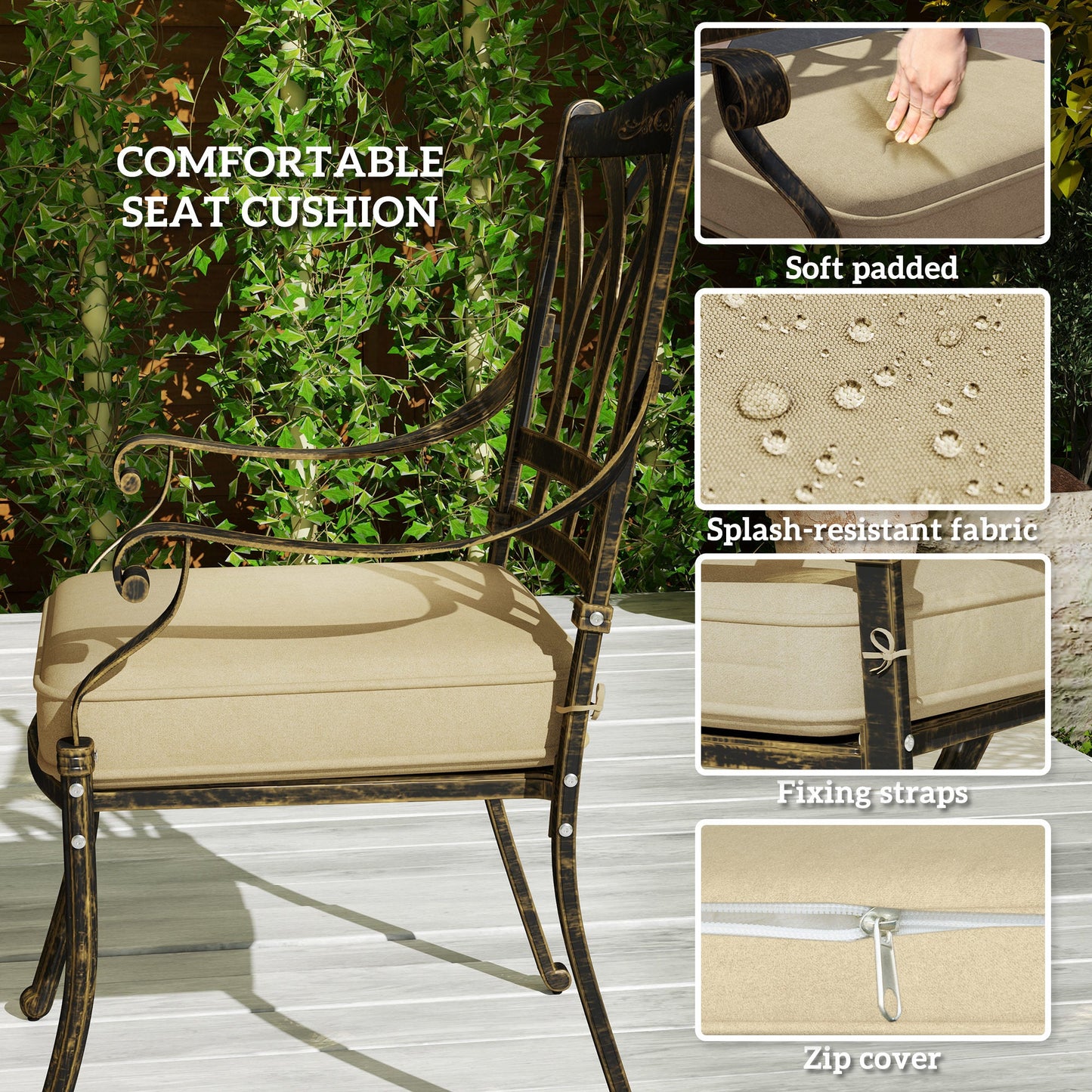 9 Pieces Cast Aluminium Garden Dining Set, 8 Seater Garden Table and Chairs with Parasol Hole, Outdoor Garden Furniture Set with Cushions for Patio, Bronze Tone