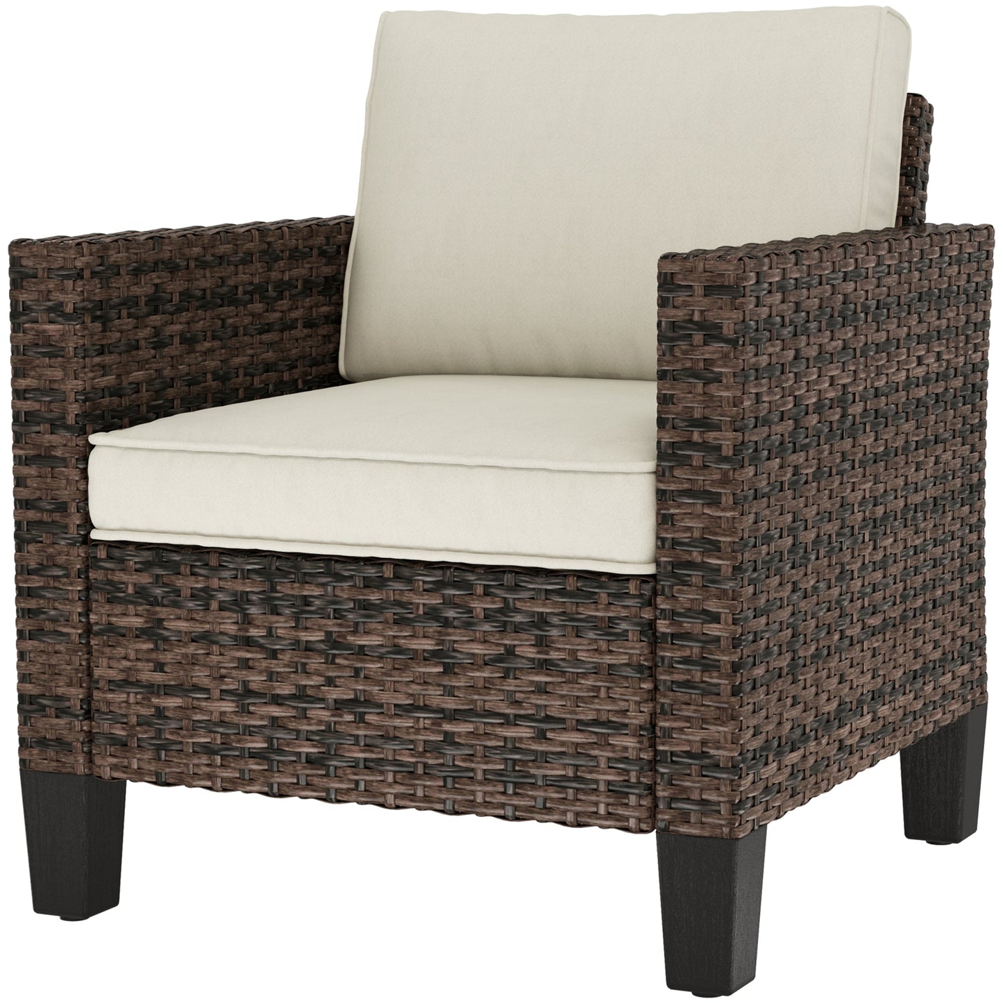 Single Seater Rattan Garden Armchair, PE Wicker Rattan Chair with Armrests and Cushions, Garden Chair with Galvanised Steel Frame for Conservatory, Porch, Brown