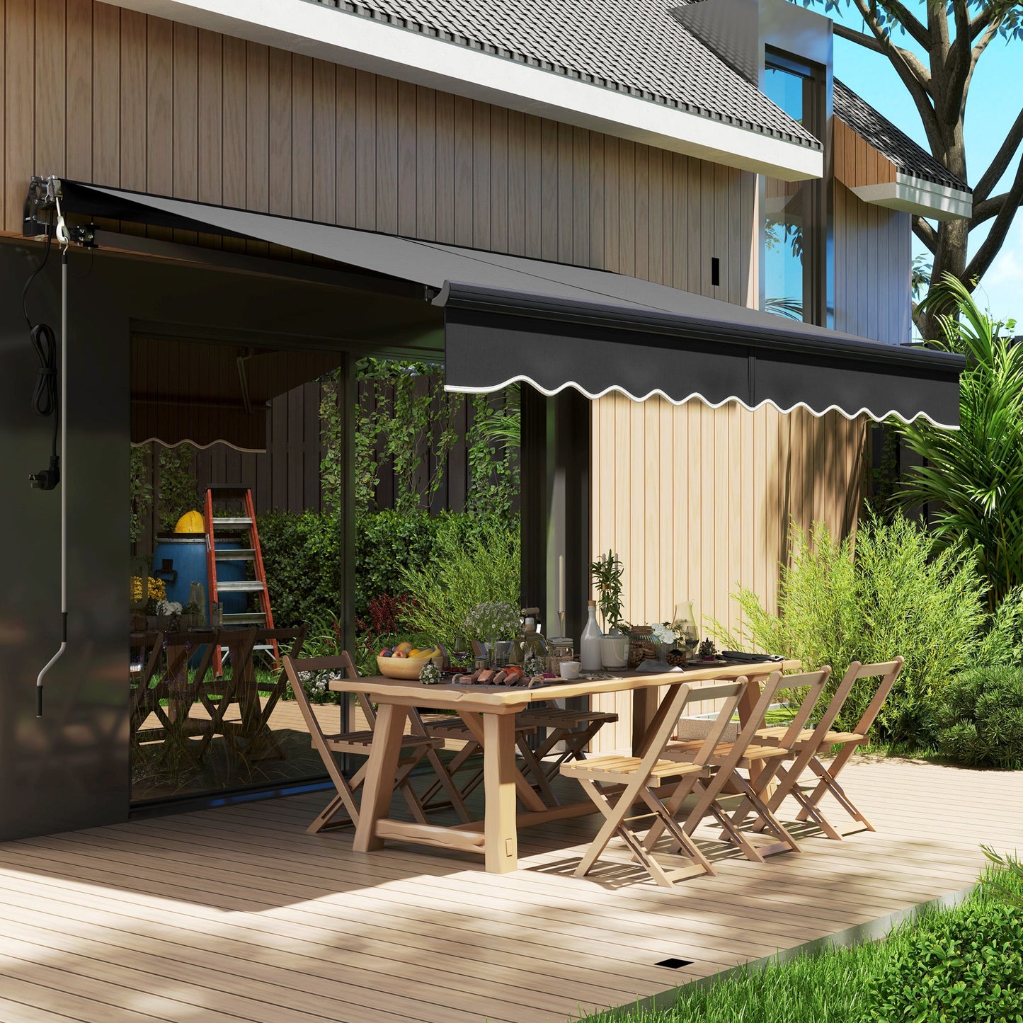 3 x 2.5m Electric Awning with Remote Controller, Aluminium Frame DIY Retractable Awning, UV30+ Sun Shade Canopy for Garden Patio Deck Door Window, Dark Grey