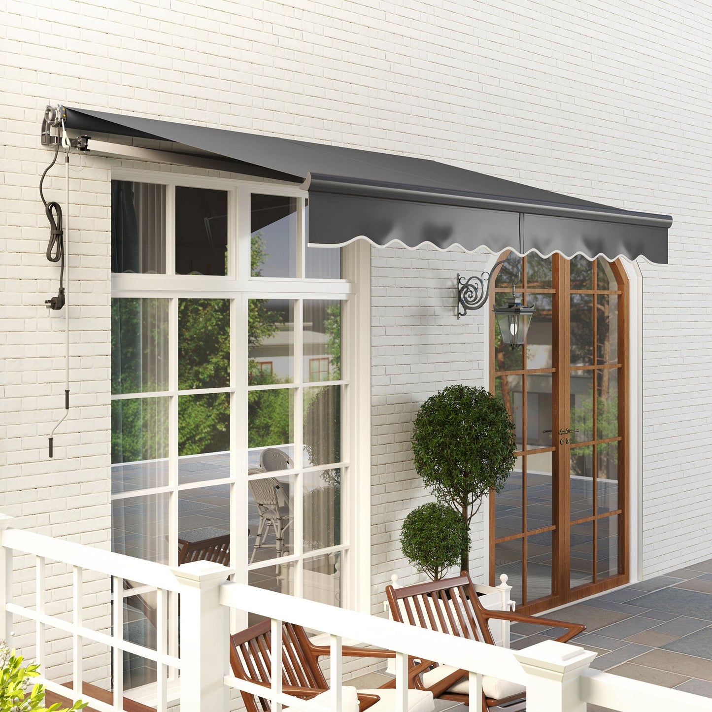 3 x 2.5m Electric Awning with Remote Controller, Aluminium Frame DIY Retractable Awning, UV30+ Sun Shade Canopy for Garden Patio Deck Door Window, Dark Grey