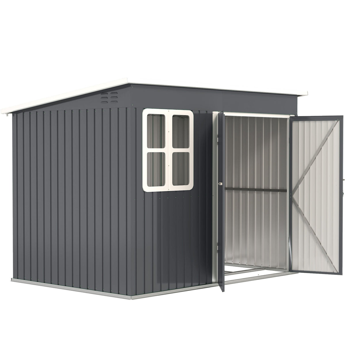 8.5 x 6ft Storage Shed Galvanised Steel Garden Shed, Metal Shed with Foundation Kit, Window, Lockable Wide Doors and Air Vents for Outdoor Patio, Dark Grey