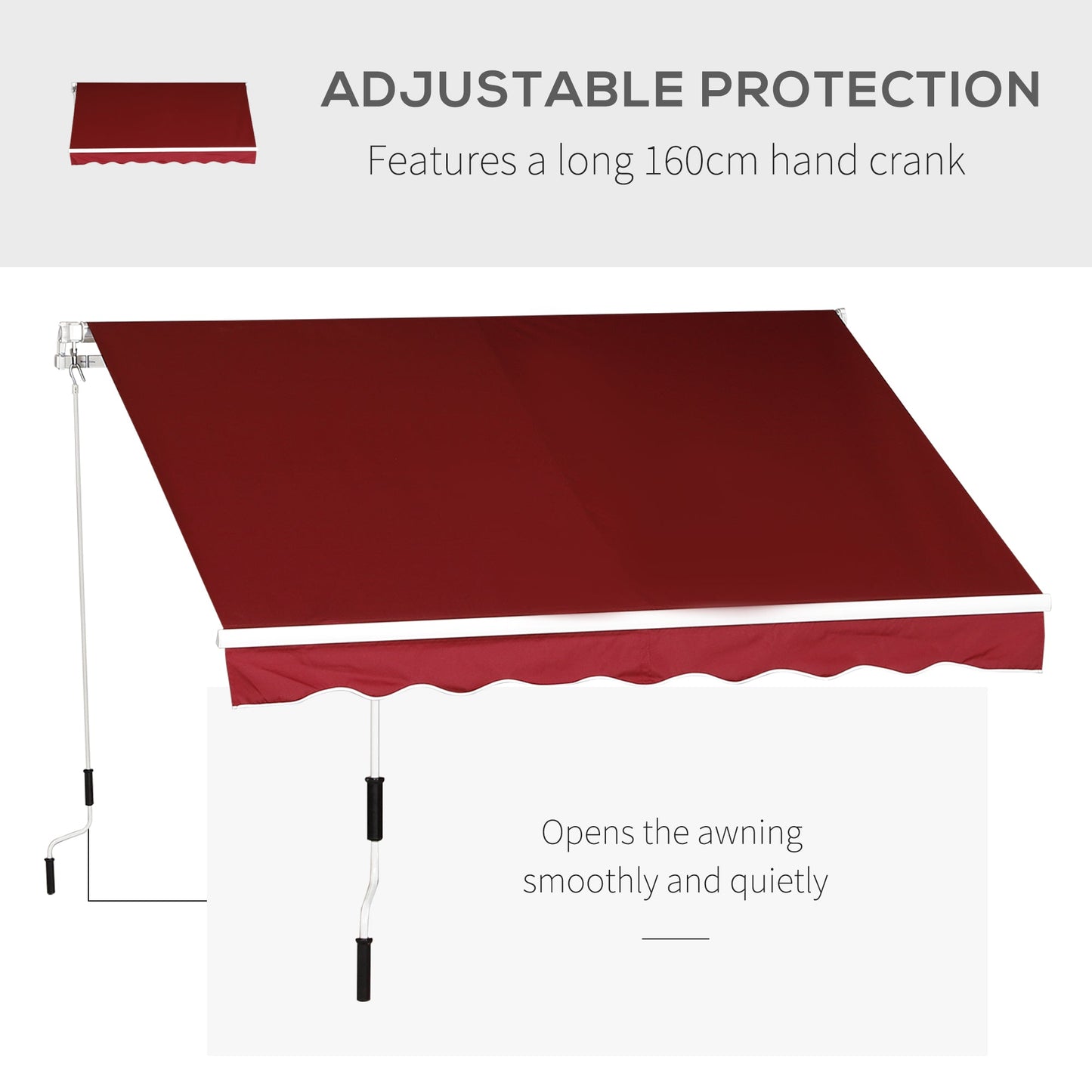 2.5m x 2m Garden Patio Manual Awning Canopy Sun Shade Shelter Retractable with Winding Handle Wine Red