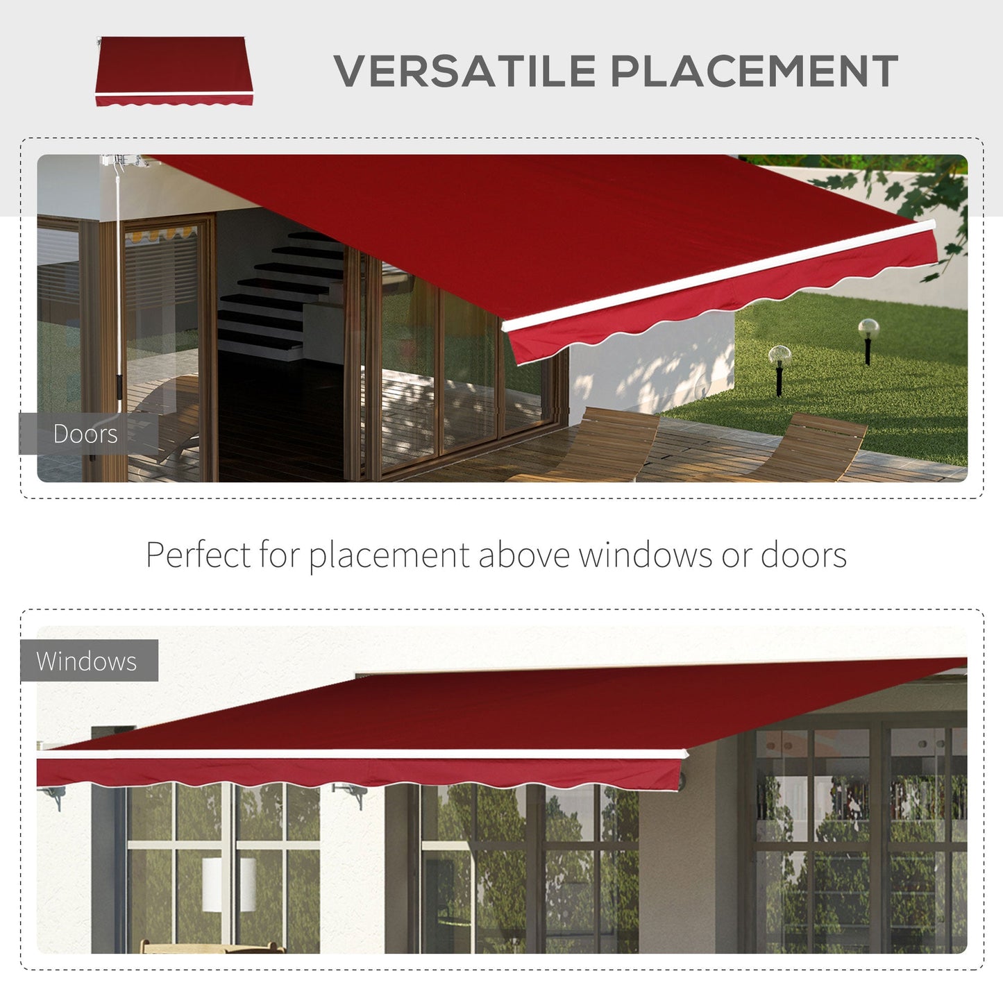 2.5m x 2m Garden Patio Manual Awning Canopy Sun Shade Shelter Retractable with Winding Handle Wine Red