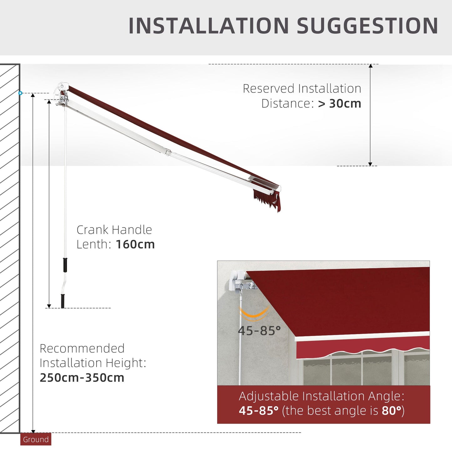 2.5m x 2m Garden Patio Manual Awning Canopy Sun Shade Shelter Retractable with Winding Handle Wine Red