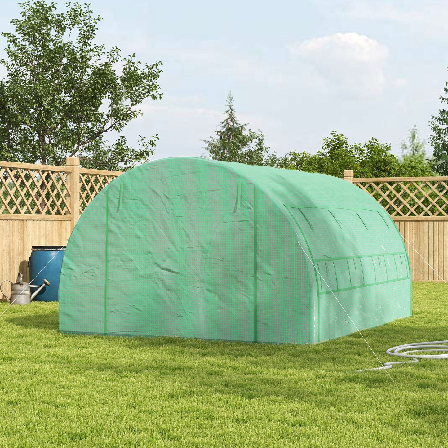 3 x 3 x 2 m Polytunnel Greenhouse with Roll-up Side Walls, Walk-in Grow House Tent with Steel Frame, Reinforced Cover, Zipped Door and 6 Mesh Windows for Garden, Green
