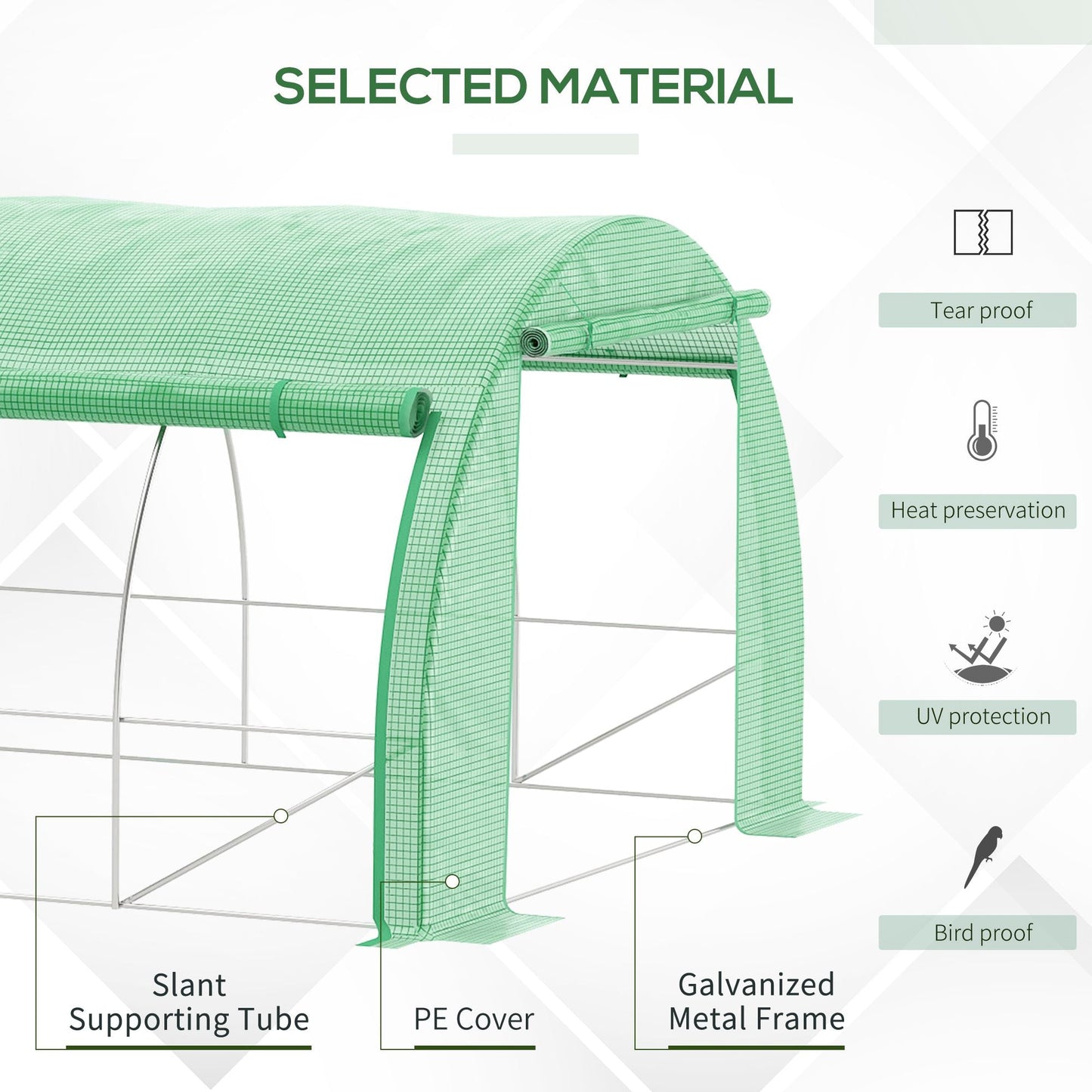 3 x 3 x 2 m Polytunnel Greenhouse with Roll-up Side Walls, Walk-in Grow House Tent with Steel Frame, Reinforced Cover, Zipped Door and 6 Mesh Windows for Garden, Green