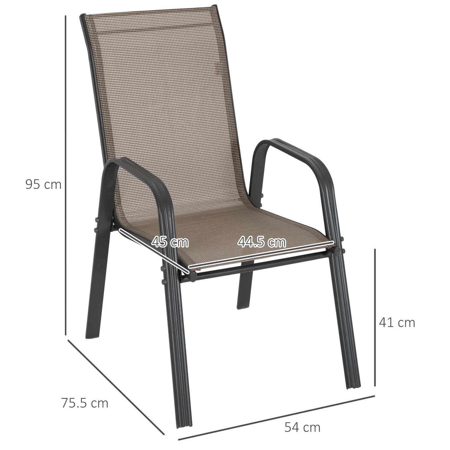 4 Pieces Garden Chairs, Stackable Outdoor Chairs with High Backrest and Armrest, Breathable Mesh Fabric Dining Chair Set of 4, Dark Grey