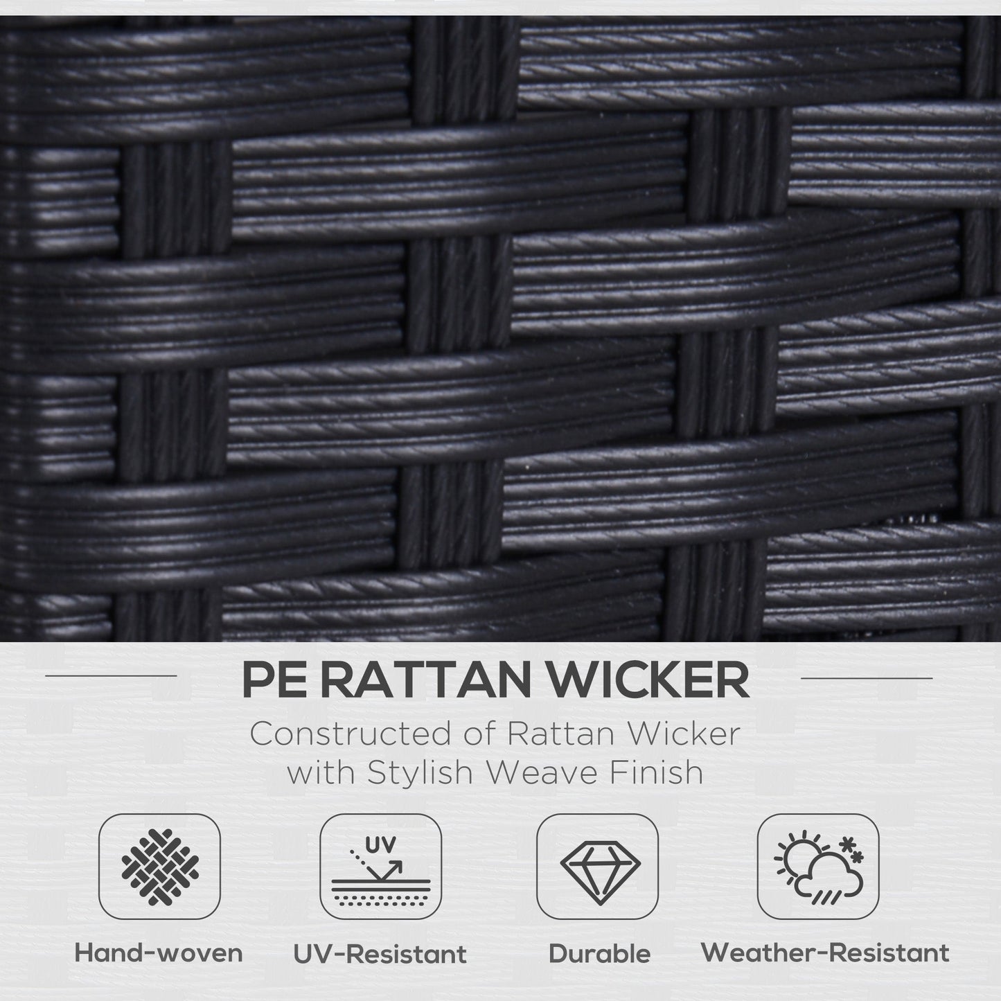 Rattan Sofa, 2 Seater Garden Furniture with Soft Padded Cushion and Armrests, Wicker Garden Loveseat for Patio, Black