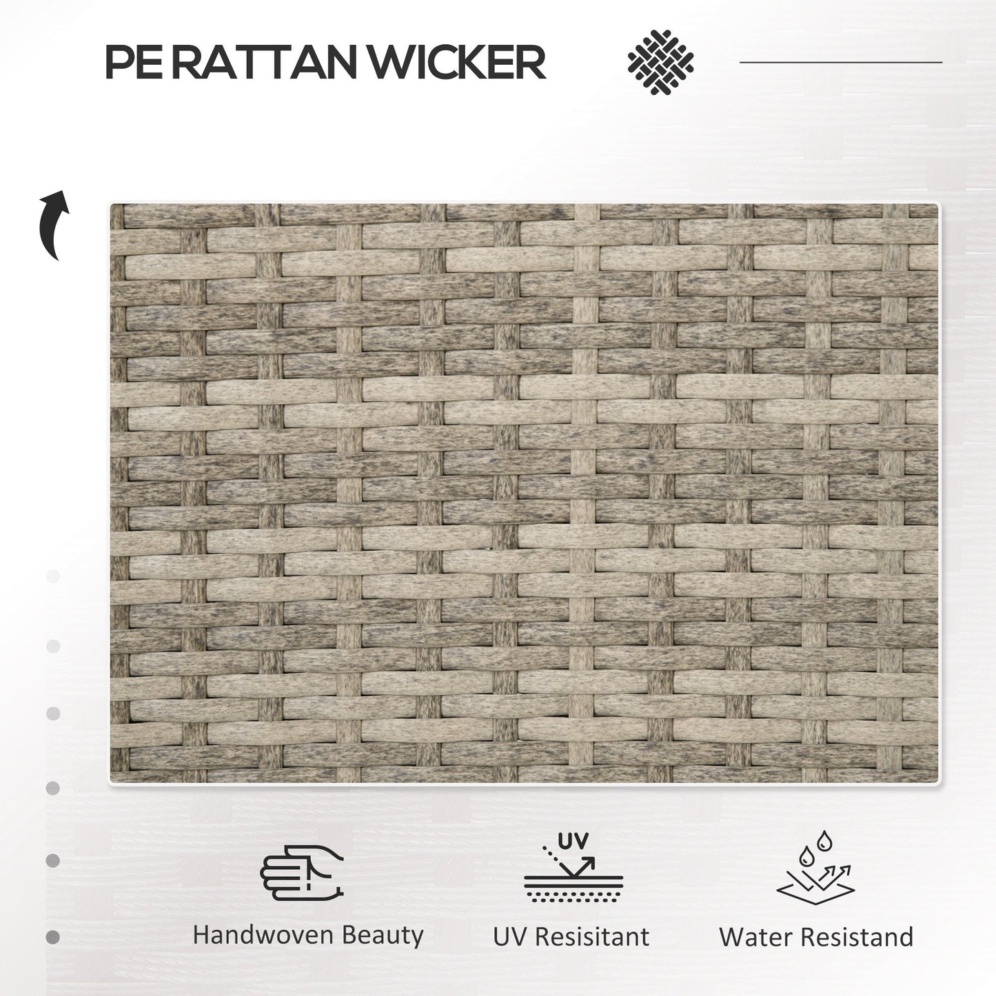2 Seat Rattan Garden Bench, Patio Wicker Chair with Glass Tea Table, Outdoor Love Seat with Padded Cushions, for Garden, Porch, Poolside, Mixed Grey/Cream White