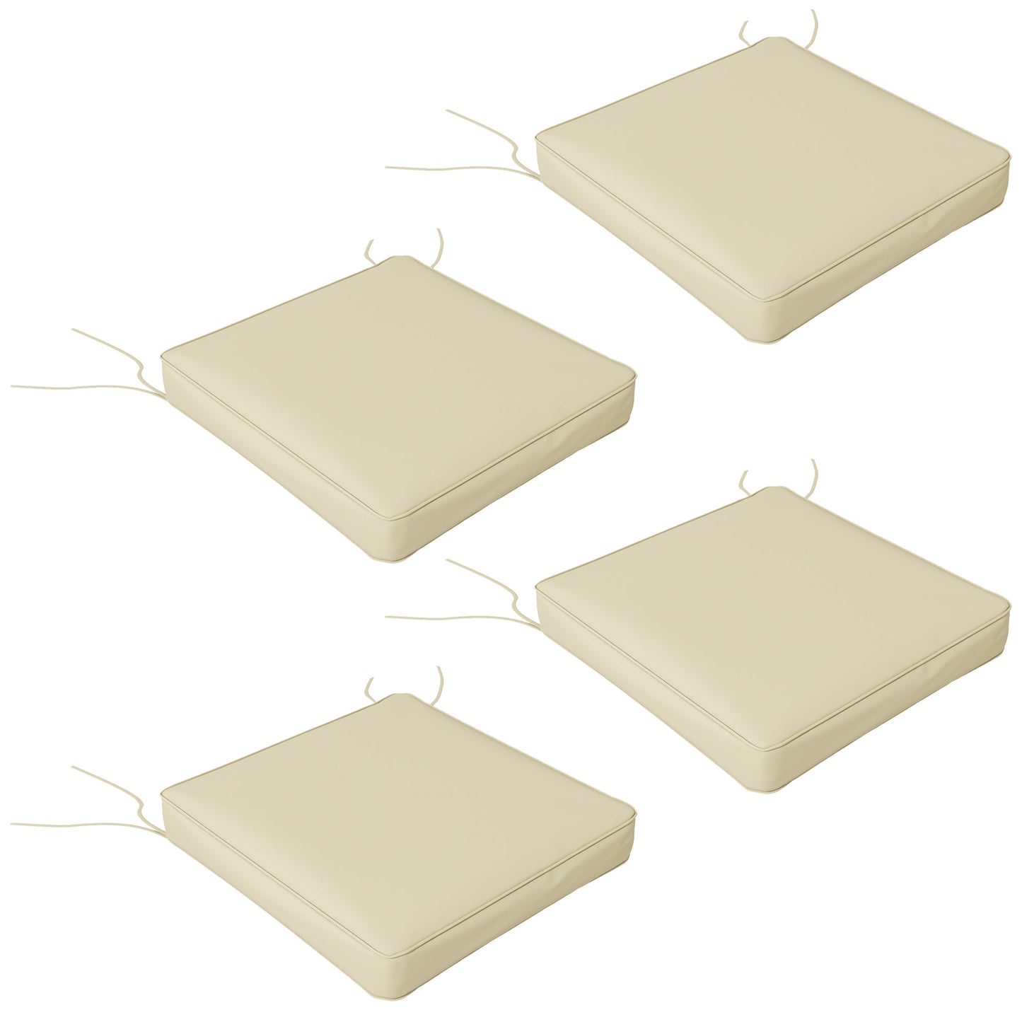 Set of 4 Outdoor Seat Cushions with Ties, Water Repellent Seat Pads for Garden Patio Kitchen Office Chairs, Beige