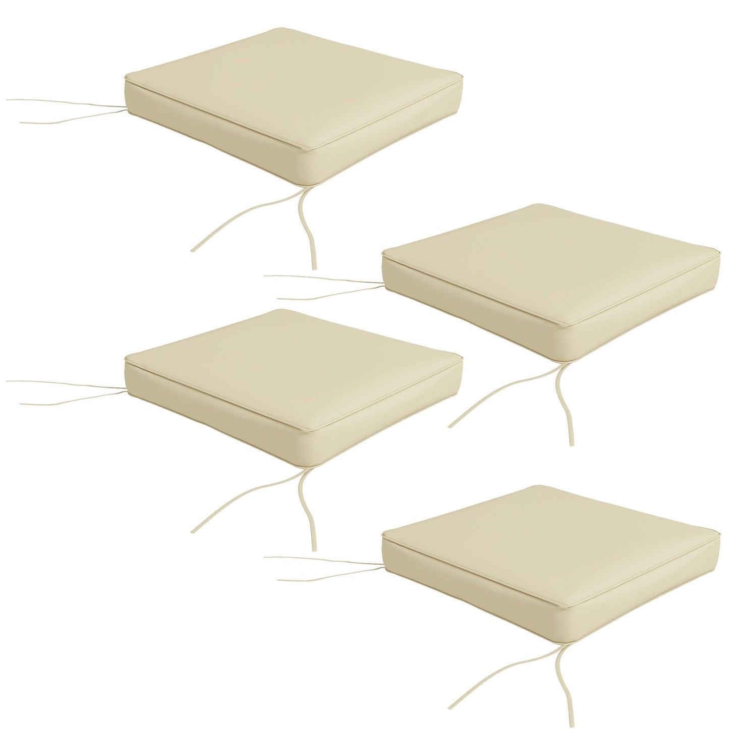 Set of 4 Outdoor Seat Cushions with Ties, Water Repellent Seat Pads for Garden Patio Kitchen Office Chairs, Beige