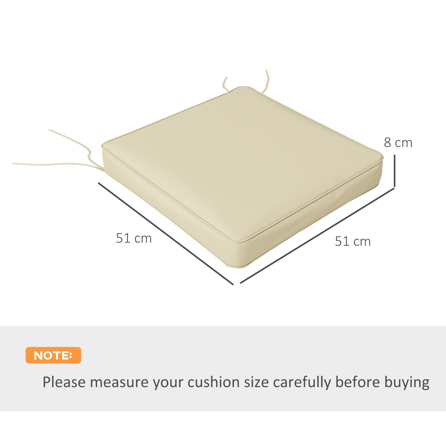 Set of 4 Outdoor Seat Cushions with Ties, Water Repellent Seat Pads for Garden Patio Kitchen Office Chairs, Beige