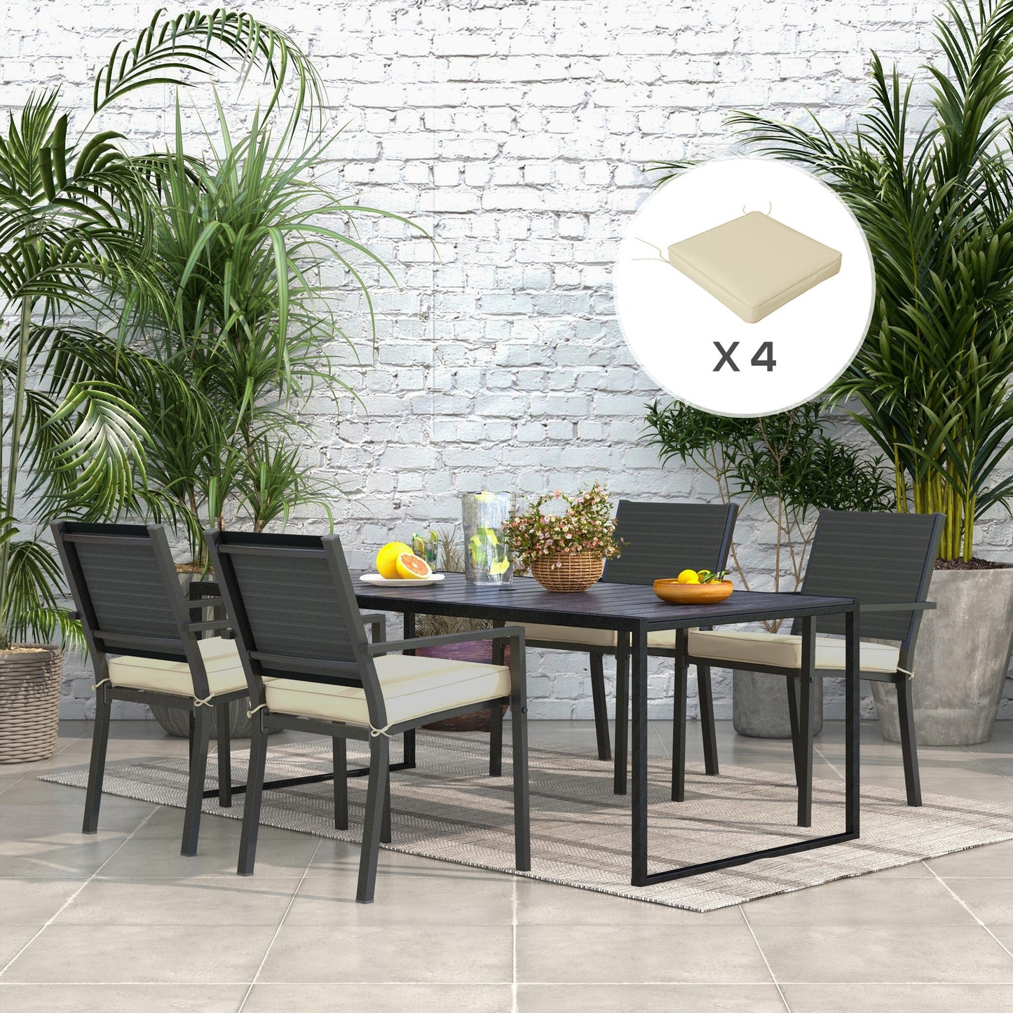 Set of 4 Outdoor Seat Cushions with Ties, Water Repellent Seat Pads for Garden Patio Kitchen Office Chairs, Beige