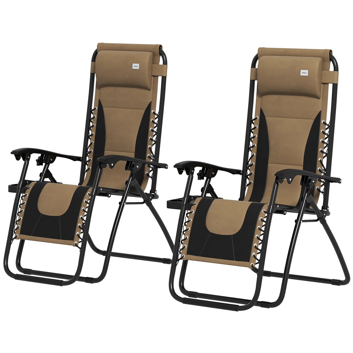Zero Gravity Lounger Chair Set of 2, Folding Reclining Patio Chair with Padded Seat, Cup Holder, Soft Cushion and Headrest for Poolside, Camping, Coffee