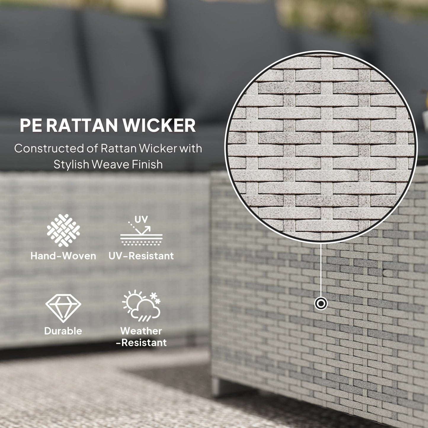 6 Pieces Rattan Garden Furniture Set, 5 Seater Sectional Garden Corner Sofa Set with Glass Top Coffee Table, Cushions and Pillows, All-Weather Wicker Conversation Furniture, Mixed Grey