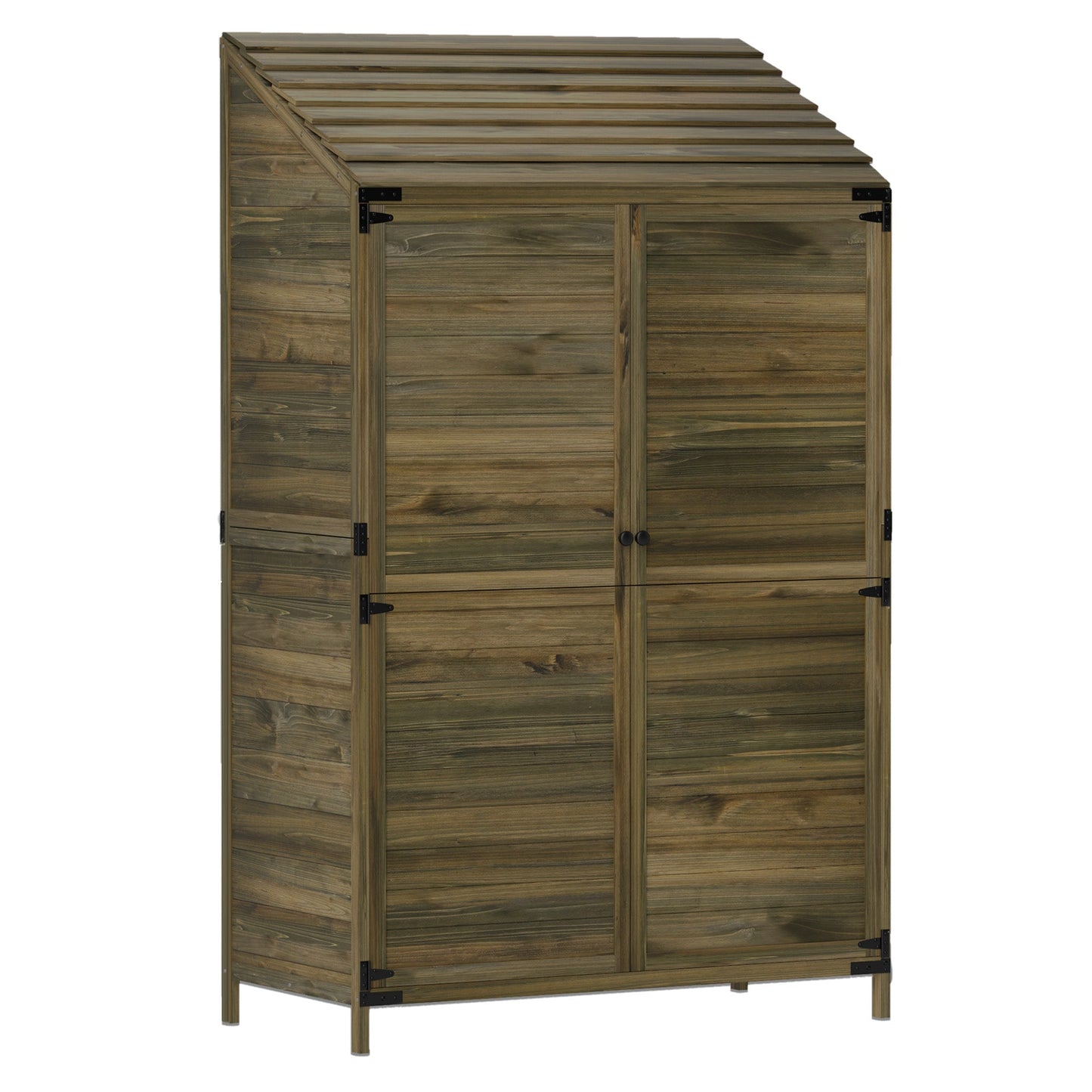 Lean to Wooden Garden Shed, Garden Tool Storage Shed with Double Doors and Shelves, Outdoor Storage Cabinet for Patio Garden, Green