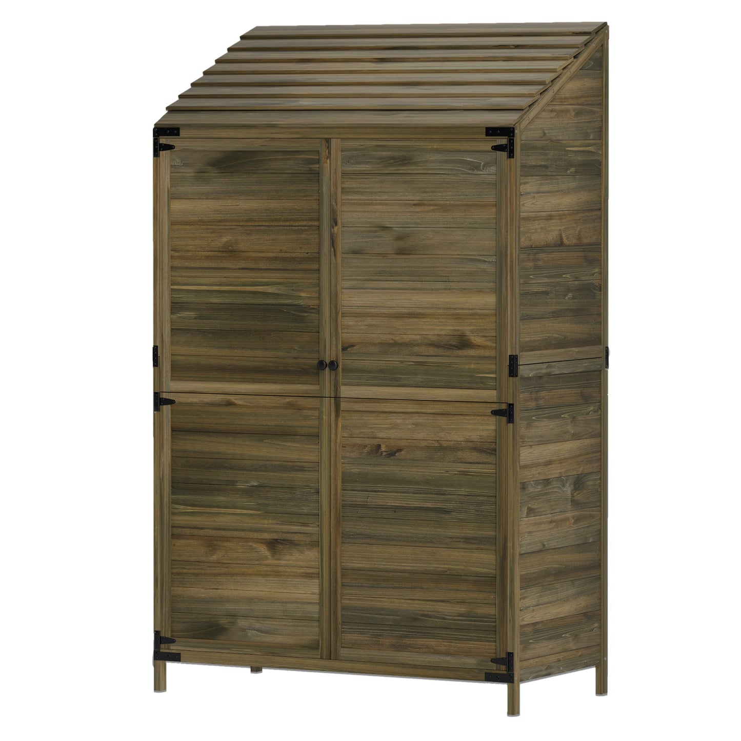Lean to Wooden Garden Shed, Garden Tool Storage Shed with Double Doors and Shelves, Outdoor Storage Cabinet for Patio Garden, Green