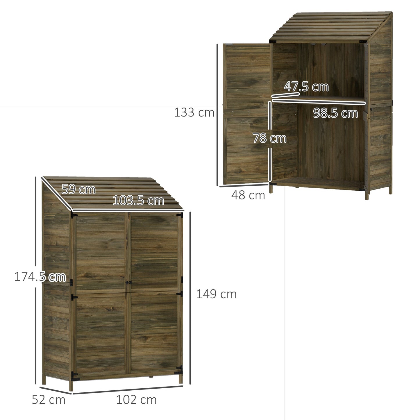 Lean to Wooden Garden Shed, Garden Tool Storage Shed with Double Doors and Shelves, Outdoor Storage Cabinet for Patio Garden, Green