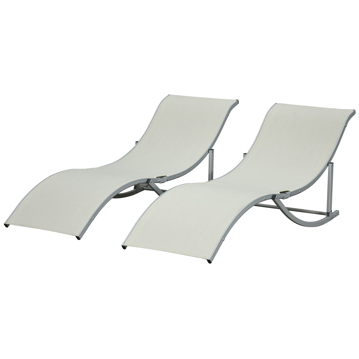 Set of 2 S-shaped Foldable Lounge Chair Sun Lounger Reclining Outdoor Chair for Patio Beach Garden, Beige