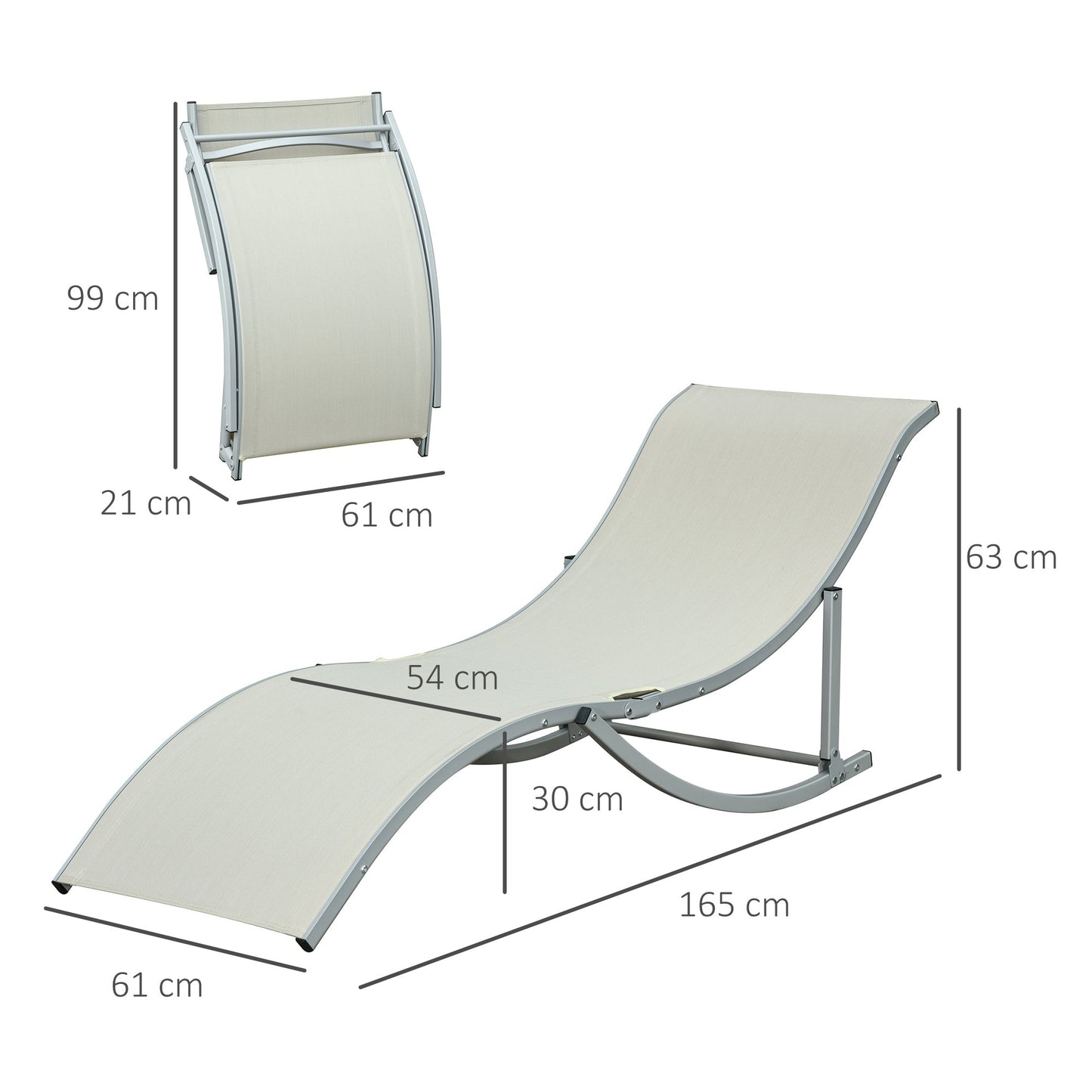 Set of 2 S-shaped Foldable Lounge Chair Sun Lounger Reclining Outdoor Chair for Patio Beach Garden, Beige