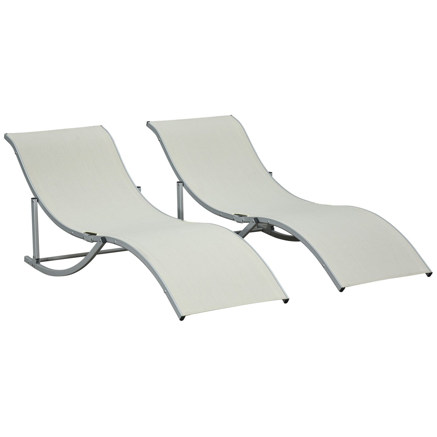 Set of 2 S-shaped Foldable Lounge Chair Sun Lounger Reclining Outdoor Chair for Patio Beach Garden, Beige