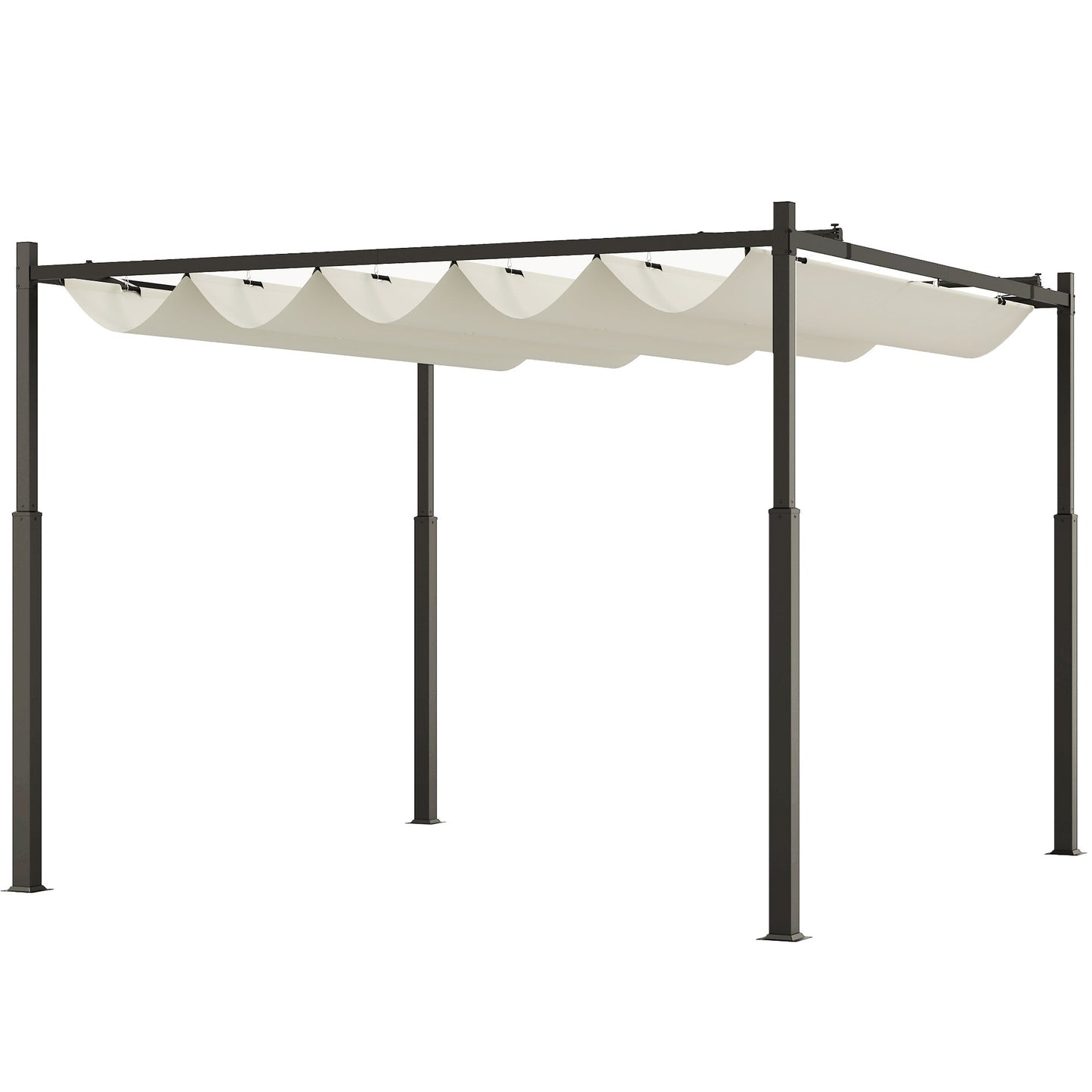 3 x 3(m) Metal Pergola with Retractable Roof and Magnetic Fixture, Outdoor Gazebo Garden Pergola Kit Sun Shade Canopy, UPF30+, 80mm Metal Column, Cream White