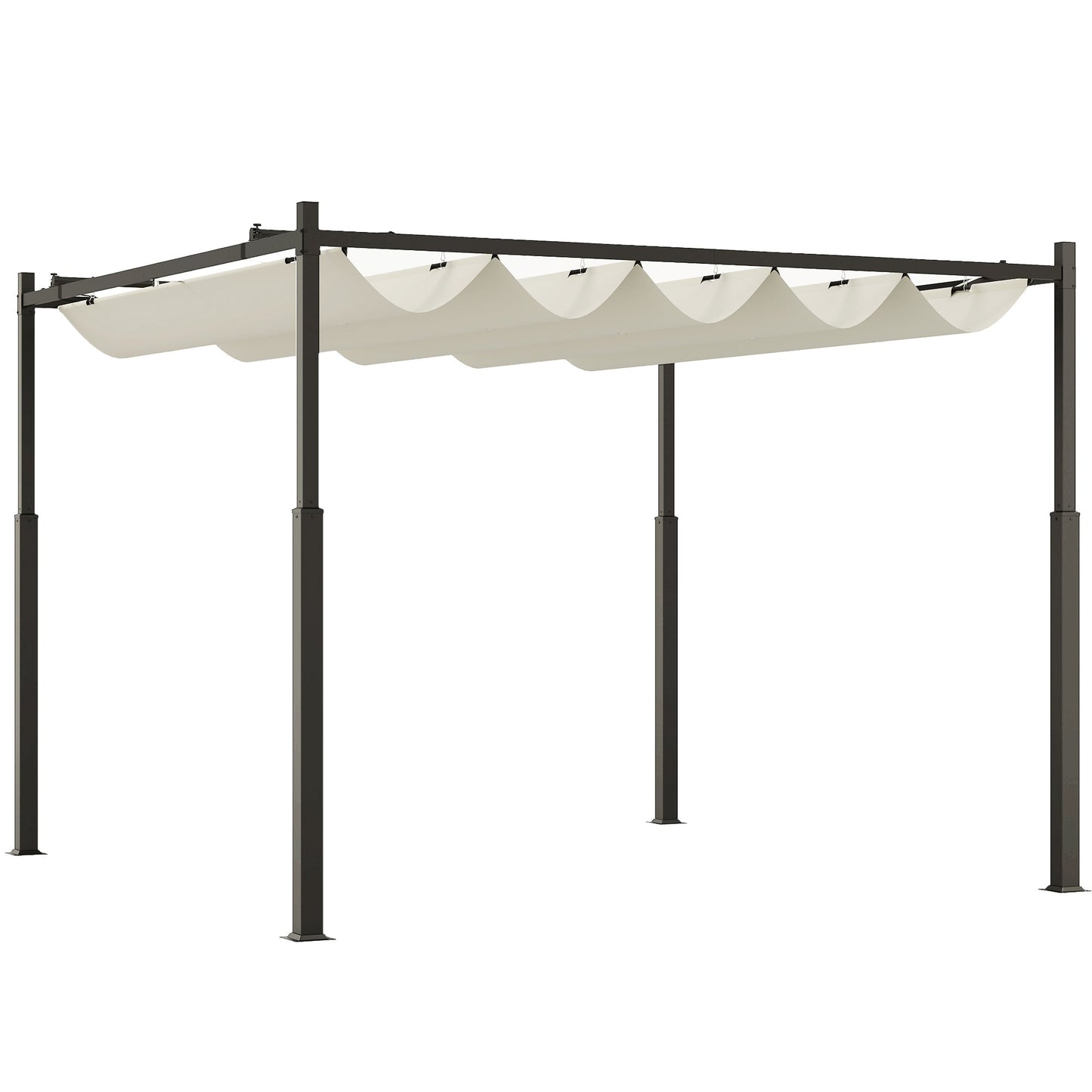 3 x 3(m) Metal Pergola with Retractable Roof and Magnetic Fixture, Outdoor Gazebo Garden Pergola Kit Sun Shade Canopy, UPF30+, 80mm Metal Column, Cream White