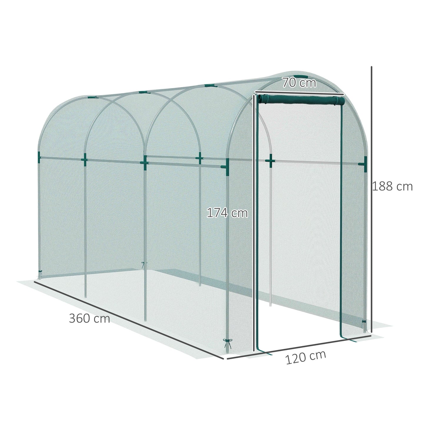 Fruit Cage Bird Netting, Heavy Duty Fruit and Vegetable Protection Tent with Zipped Door, Anti Bird, Insects, Small Animals, 1.2 x 3.6 x 1.9m, Green