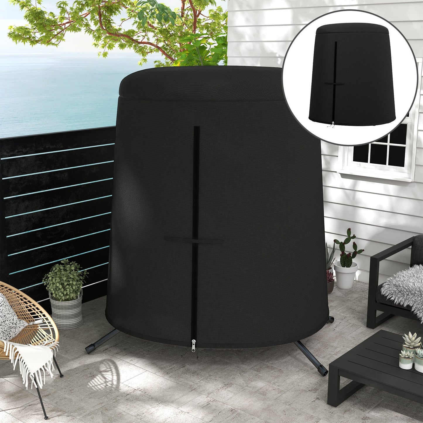 Hanging Egg Chair Cover, Outdoor Single Swing Chair Cover, Waterproof Anti-dust Furniture Protector with Zipper, 300D Oxford Fabric for 200 x 230 cm Stand, Black