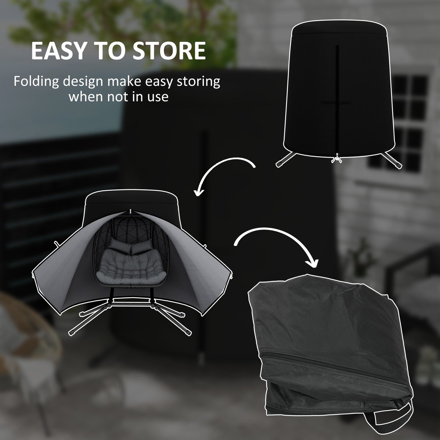 Hanging Egg Chair Cover, Outdoor Single Swing Chair Cover, Waterproof Anti-dust Furniture Protector with Zipper, 300D Oxford Fabric for 200 x 230 cm Stand, Black