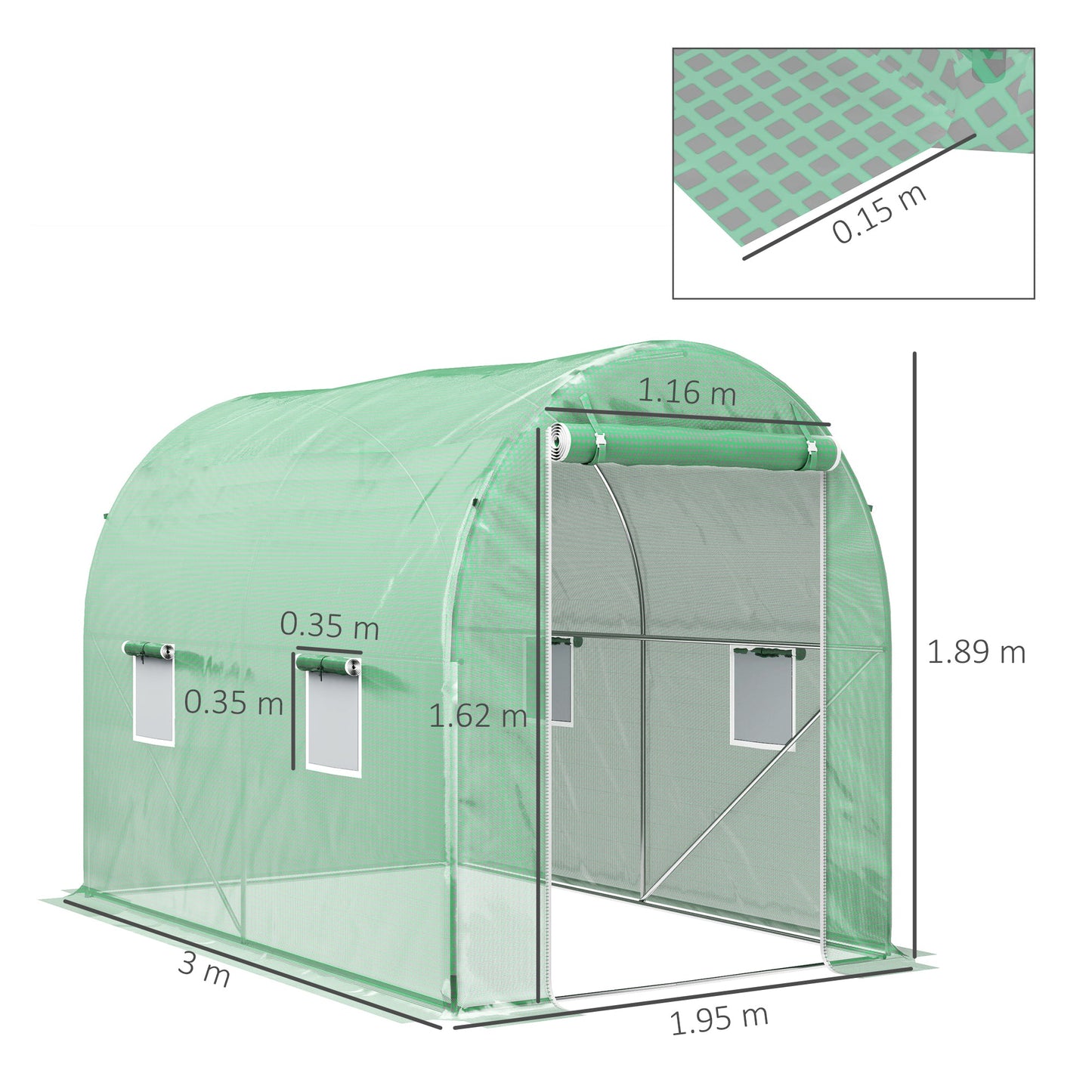 3L x 2W x 2H m Polytunnel Greenhouse, Walk-in Polytunnel Outdoor Garden Flower Vegetable Planter with Zipped Door