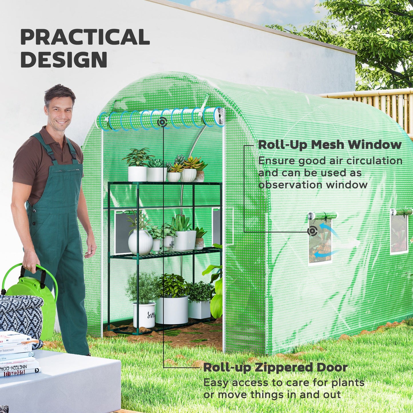 3L x 2W x 2H m Polytunnel Greenhouse, Walk-in Polytunnel Outdoor Garden Flower Vegetable Planter with Zipped Door