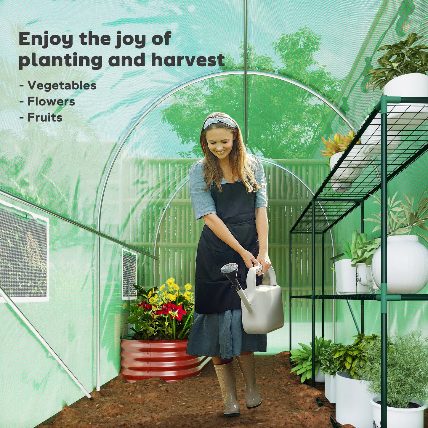 3L x 2W x 2H m Polytunnel Greenhouse, Walk-in Polytunnel Outdoor Garden Flower Vegetable Planter with Zipped Door