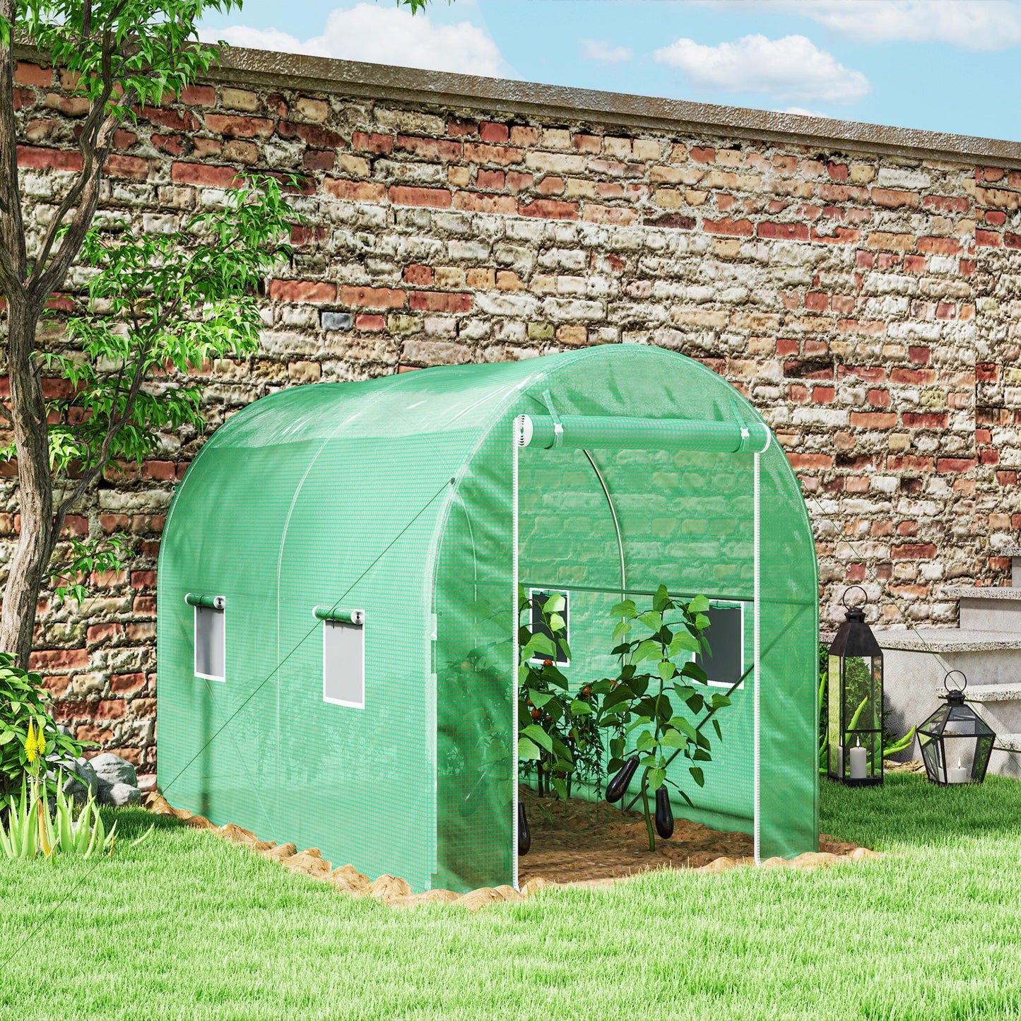 3L x 2W x 2H m Polytunnel Greenhouse, Walk-in Polytunnel Outdoor Garden Flower Vegetable Planter with Zipped Door