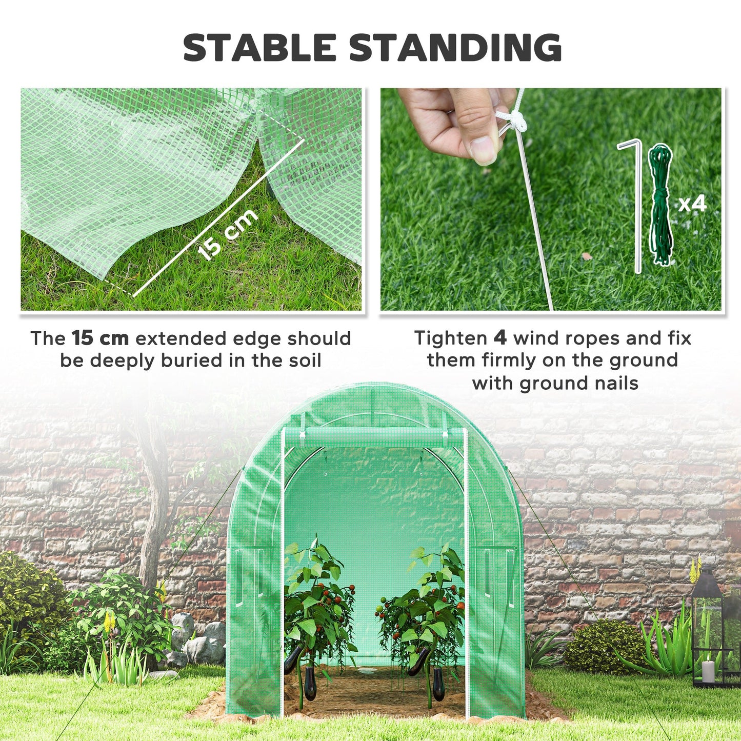 3L x 2W x 2H m Polytunnel Greenhouse, Walk-in Polytunnel Outdoor Garden Flower Vegetable Planter with Zipped Door