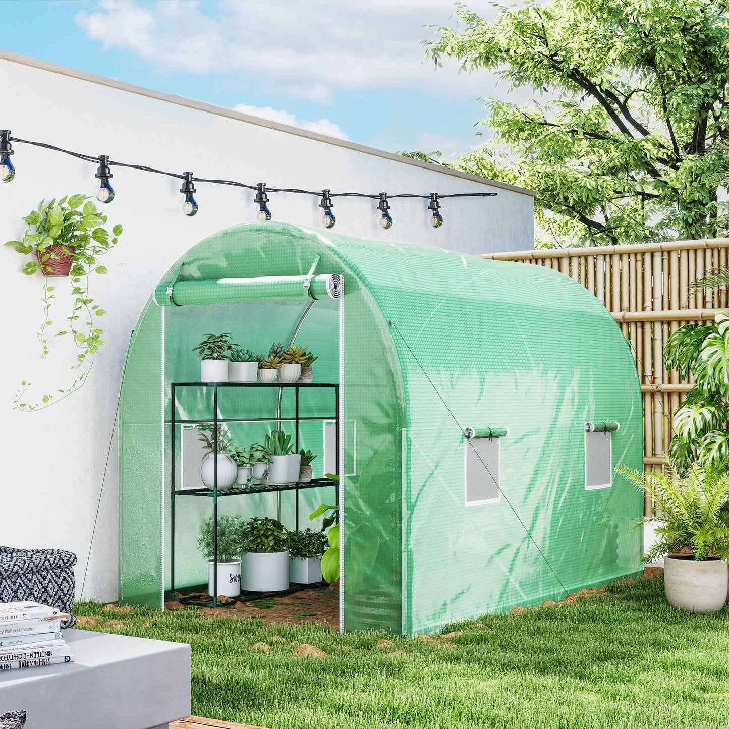 3L x 2W x 2H m Polytunnel Greenhouse, Walk-in Polytunnel Outdoor Garden Flower Vegetable Planter with Zipped Door