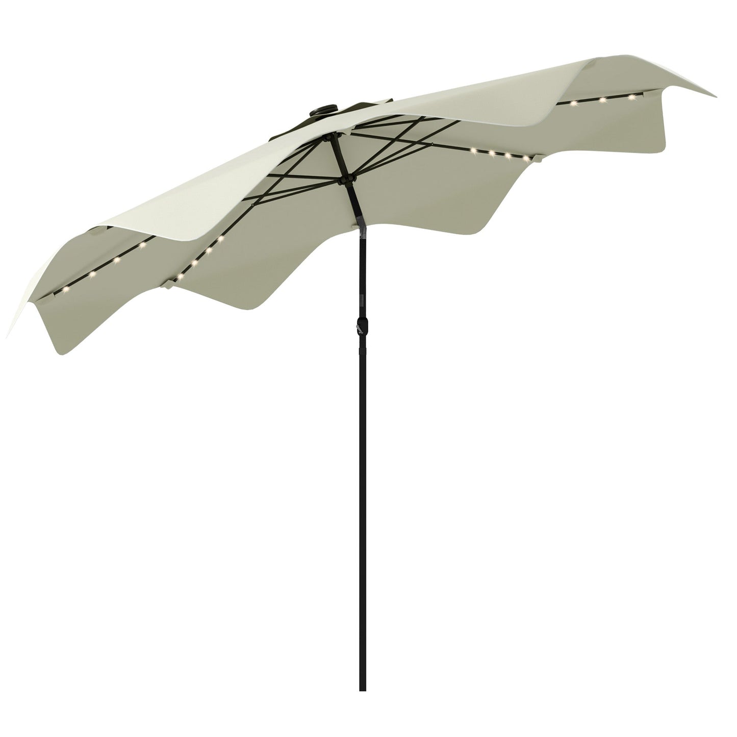 3(m) Garden Parasol Umbrella with 32 Solar LED Lights and Tilt, Outdoor Market Table Umbrella Sun Shade Canopy with Crank, 8 Ribs, Cream White