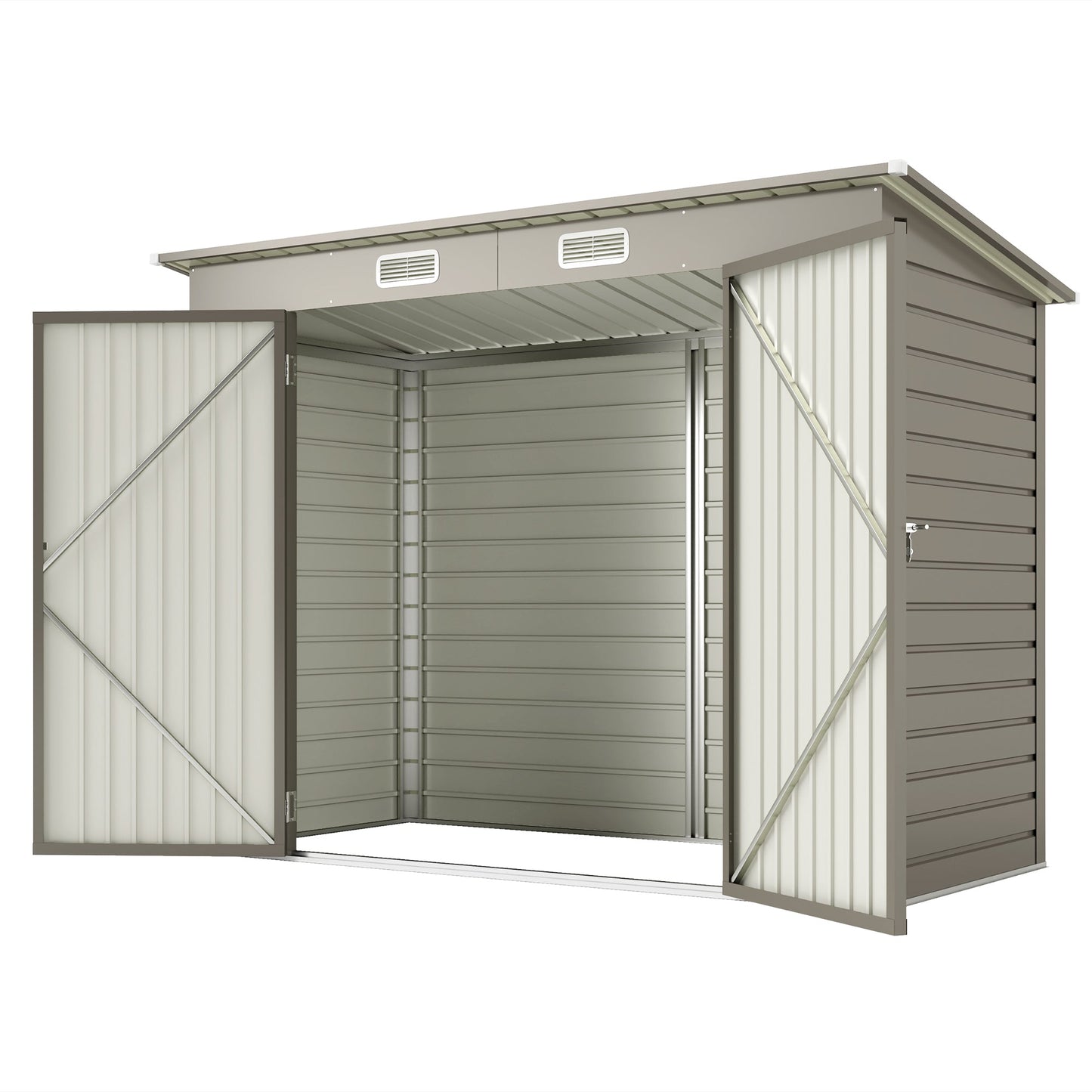 8 x 4FT Garden Shed. Galvanised Metal Shed, Outdoor Tool Storage Shed with Pent Roof, Lockable Door and 2 Vents, Light Grey