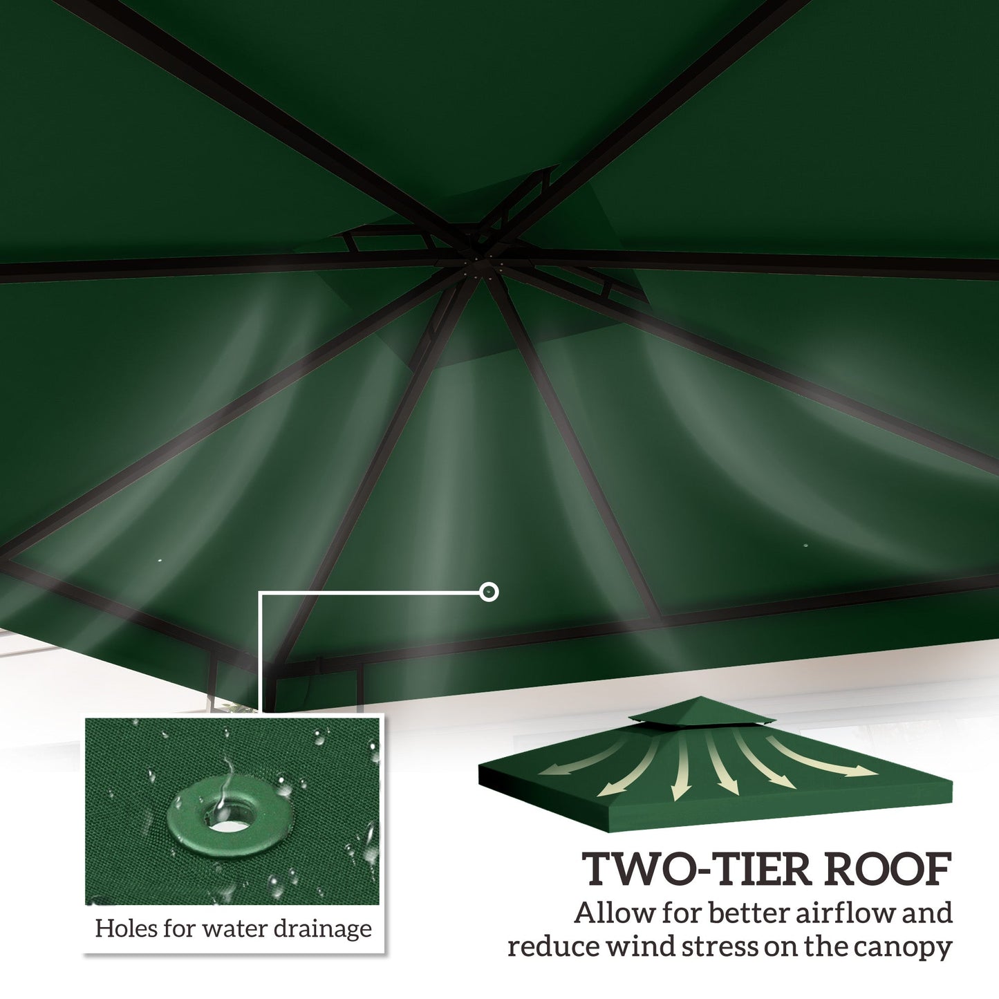 3 x 3(m) Gazebo Canopy Roof Top Replacement Cover Spare Part Dark Green (TOP COVER ONLY)