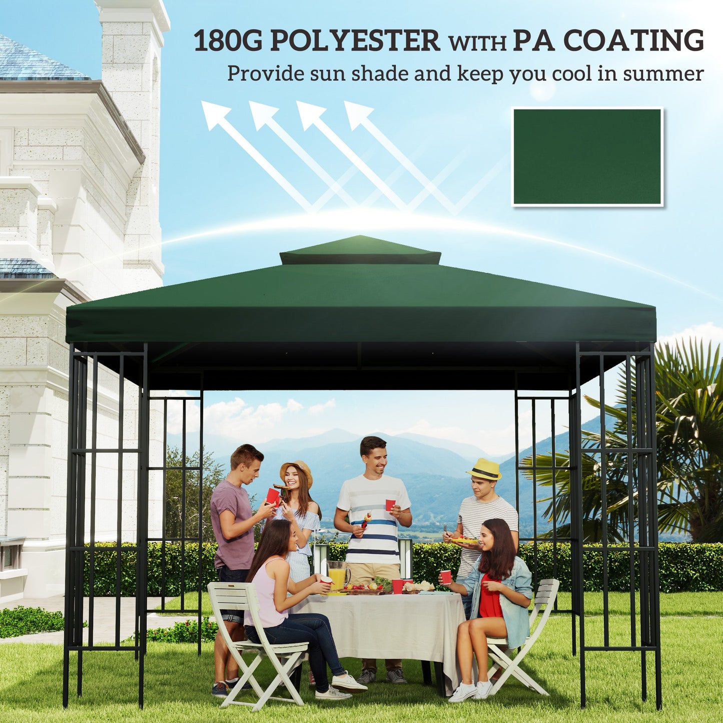 3 x 3(m) Gazebo Canopy Roof Top Replacement Cover Spare Part Dark Green (TOP COVER ONLY)