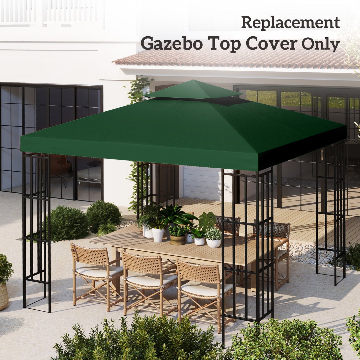 3 x 3(m) Gazebo Canopy Roof Top Replacement Cover Spare Part Dark Green (TOP COVER ONLY)