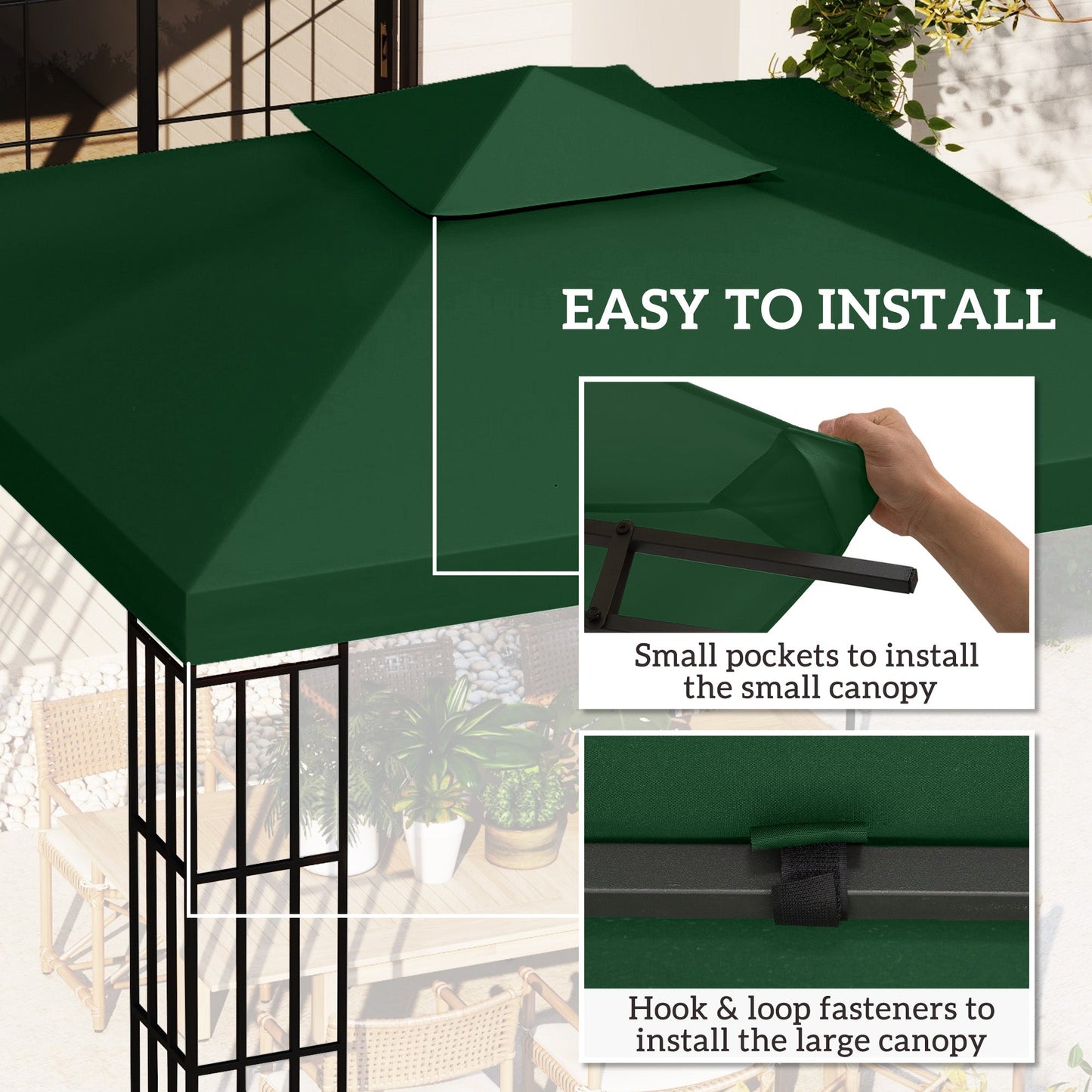 3 x 3(m) Gazebo Canopy Roof Top Replacement Cover Spare Part Dark Green (TOP COVER ONLY)