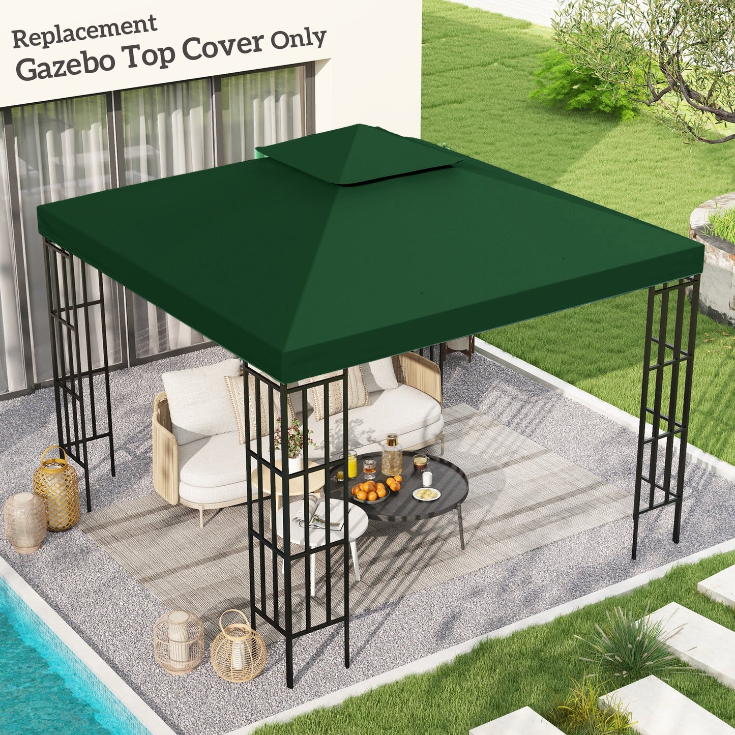 3 x 3(m) Gazebo Canopy Roof Top Replacement Cover Spare Part Dark Green (TOP COVER ONLY)